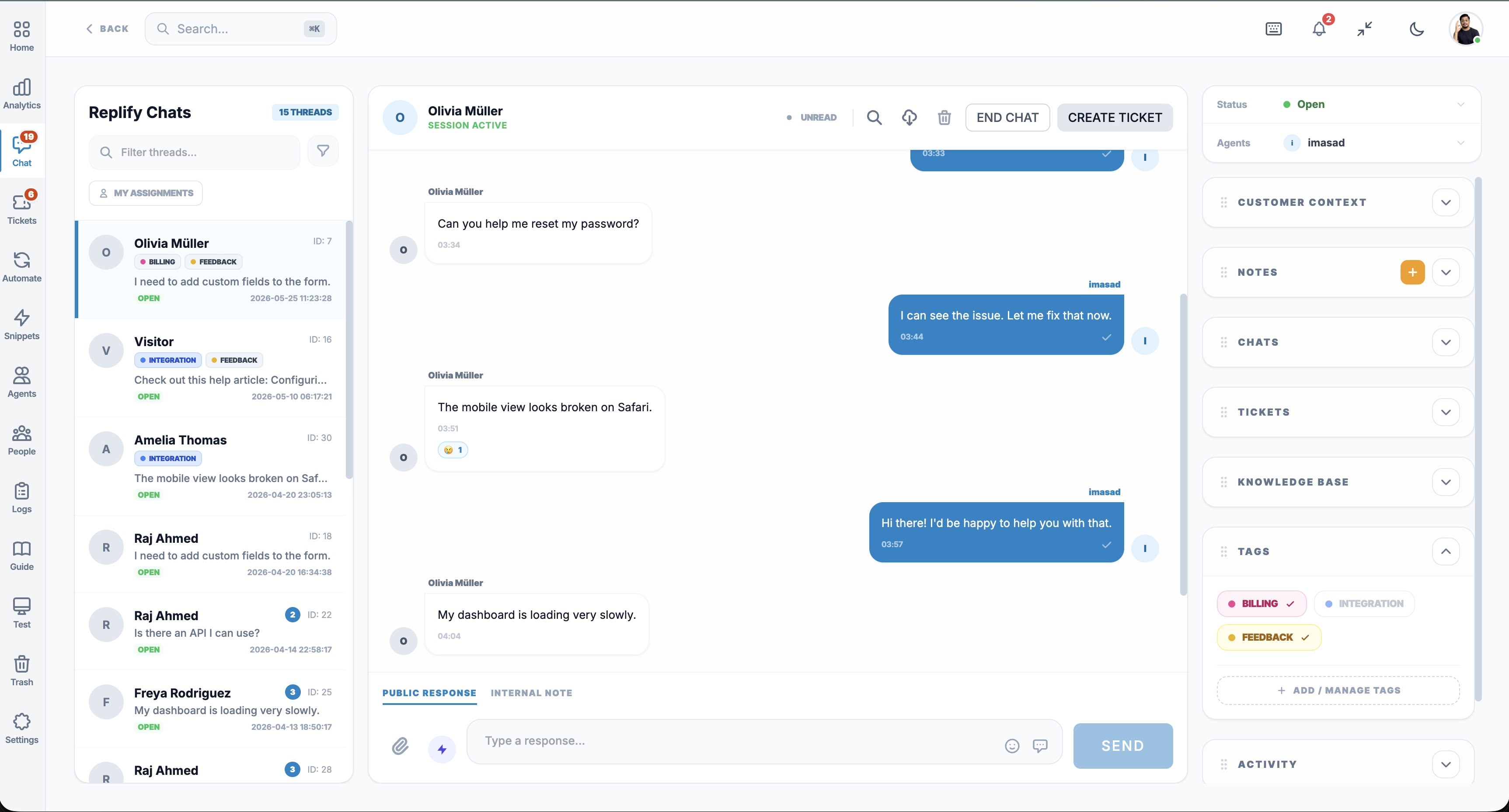 Replify live chat
